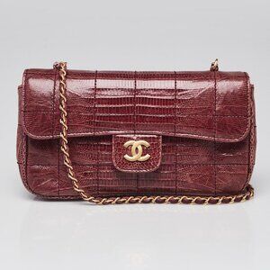Chanel Dark Red Square Quilted Lizard Extra Mini Flap Bag